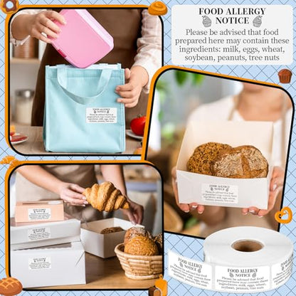 Gueevin 600 Count 1x2'' Food Allergy Warning Labels Allergies Restaurant Food Safety Self Adhesive Stickers Restaurant Removable Thermal Printed Labels for Kitchen(White) - color: White