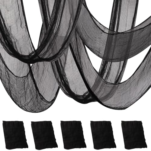 Vellibring 5PCS Halloween Creepy Cloth Decoration,30×72inch Black Spooky Fabric Cloth Scary Gauze Cheesecloth for Haunted House Halloween Party Yard Wall Indoor Outdoor Decor - color: 5PCS 30×72inch Black
