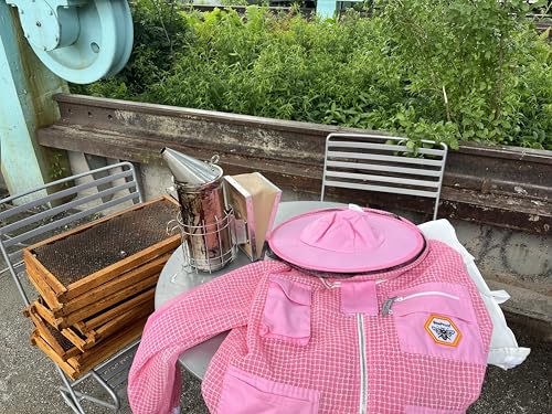 Beekeeping Jacket with Veil 3-Layer Ultra Ventilated Veil Round) YKK Zippers Full Protection Suit Carrying Bag (BP-302-Pink)-3XL - color: Pink Round, size: 3X-Large