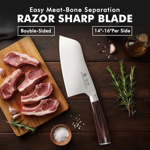 imarku 7 Inch Meat Cleaver Knife,Japanese SUS440A High Carbon Stainless Steel Butcher Knife with Ergonomic Handle,Ultra Sharp Vegetable Kitchen Knife for Home - color: Coffee Brown