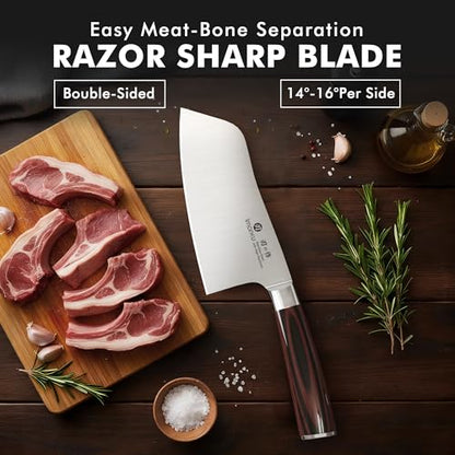 imarku 7 Inch Meat Cleaver Knife,Japanese SUS440A High Carbon Stainless Steel Butcher Knife with Ergonomic Handle,Ultra Sharp Vegetable Kitchen Knife for Home - color: Coffee Brown