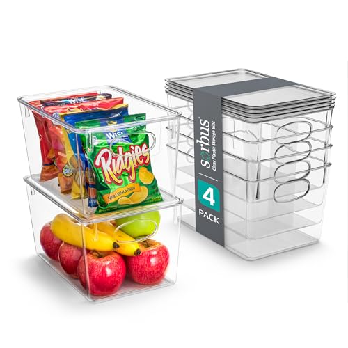 Sorbus 4-Pack Large Clear Plastic Storage Bins with Lids - Kitchen, Pantry, Fridge, and Cabinet Organizer - size: Large, style: 4 Pack