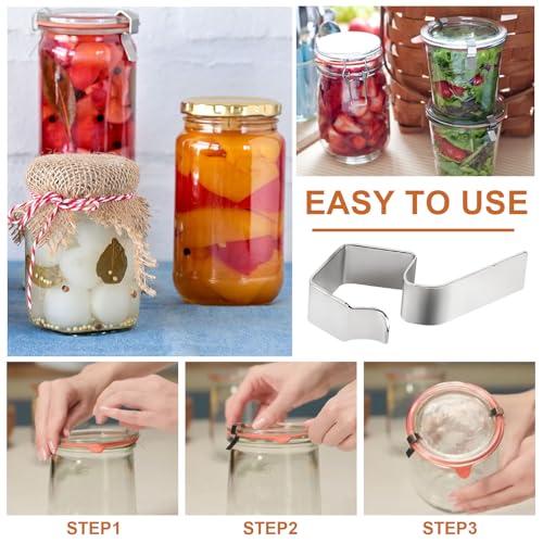 24 Pcs Stainless Steel Jar Clips/Clamps for Weck Jars, Airtight Food Preservation Clamps for Mason/Weck Canning Jars with Glass Lids, Rust-Proof & Reusable Kitchen Canning Supplies
