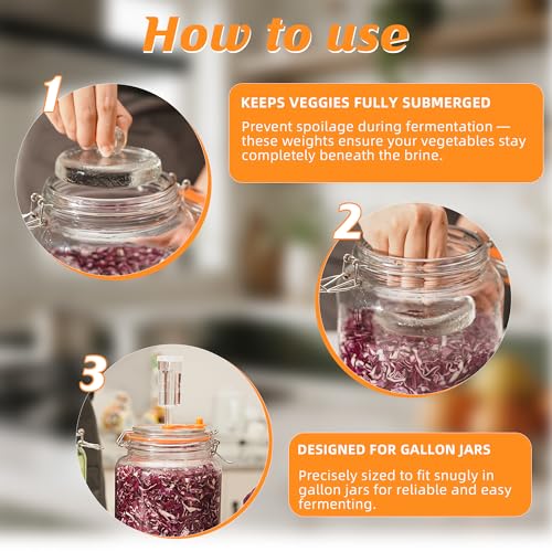 3.78" Glass Fermentation Weights for Gallon Jars, 2-Pack, Grip Handle | Designed for jars with an inner diameter of 3.8 inches or larger