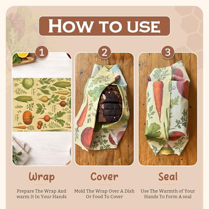 Reusable Beeswax Food Wrap Roll – Bees & Veggies (15”×80”)