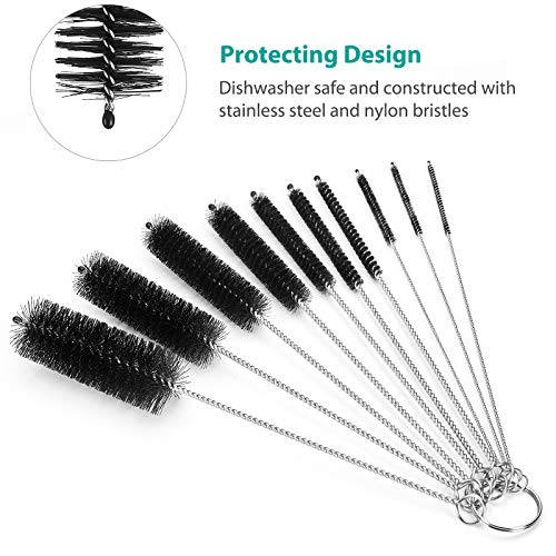 CiaraQ Bottle Cleaning Brushes, 8 Inch Nylon Tube Brush Set | Black Cleaner for Narrow Neck Bottles Cups with Hook, Set of 10pcs - color: Black, size: 8.0 Inch (10pcs)