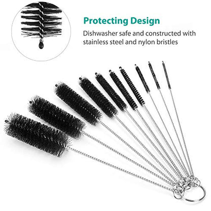 CiaraQ Bottle Cleaning Brushes, 8 Inch Nylon Tube Brush Set | Black Cleaner for Narrow Neck Bottles Cups with Hook, Set of 10pcs - color: Black, size: 8.0 Inch (10pcs)