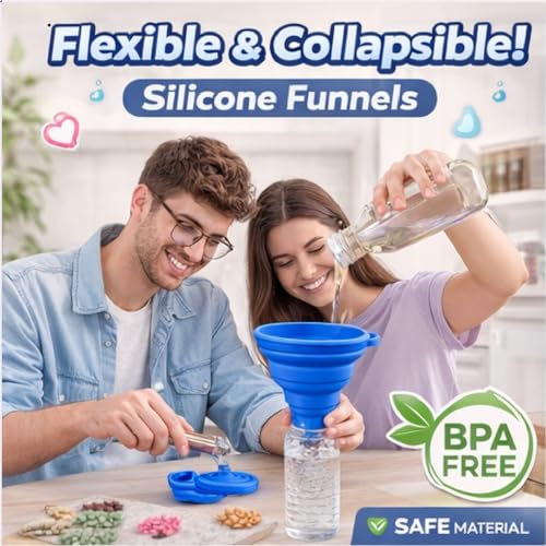 3PCS Silicone Funnel Set, Flexible Rubber Kitchen Funnels for Filling Bottles, Small Medium Large Food Grade Funnel for Essential Oils, Spices, Powder, Cooking, Liquid, Perfume, Flask - color: RGB