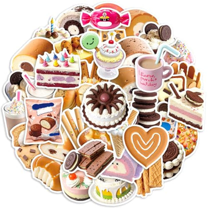 50Pcs Cute Dessert Stickers, Waterproof Vinyl Sweet Treat Decals for Water Bottle Laptop Suitcase Skateboard Scrapbook Journal, Kawaii Food Snack Labels for Kids Teens Girls DIY Craft Gift Supplies - color: Cute Dessert-1
