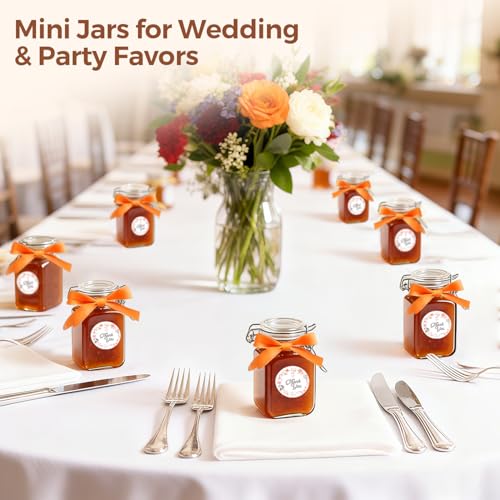 ComSaf Set of 6 Square Glass Jars with Airtight Lids (8 Oz), Pantry Canisters for Spices, Jams, & Herbs, Wire Clamp Jar for Overnight Oats, Pickling, Favors, Includes Labels & Funnel - size: 8oz*6