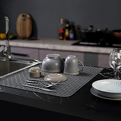 To encounter Silicone Dish Drying Mat - Extral Large 24" x 18" - Set of 2 Flexible Rubber Drying Mat, Heat Resistant Silicone Trivet, Countertop Mat, Dish Draining Mat, Sink Mat - size: 24" x 18"