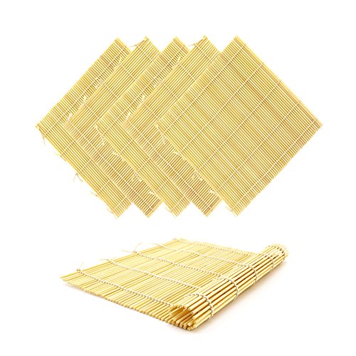 BambooMN 6X Natural Bamboo Sushi Making Rolling Mats 9.5" x 9.5", 100% Bamboo Mats - color: Natural, size: 9 Inch x 9 Inch