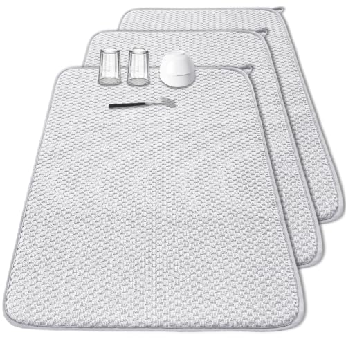 3 Pcs Extra Large Size Dish Drying Mat,Absorbent Microfiber Dishes Drainer Mats,30×24" Inch Pads for Kitchen Counter,Coffee,Rack,Under Sink,Light Gray - size: 3PCS 30×24 inch