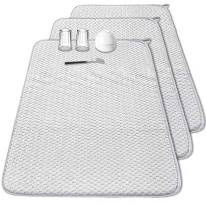 3 Pcs Extra Large Size Dish Drying Mat,Absorbent Microfiber Dishes Drainer Mats,30×24" Inch Pads for Kitchen Counter,Coffee,Rack,Under Sink,Light Gray - size: 3PCS 30×24 inch