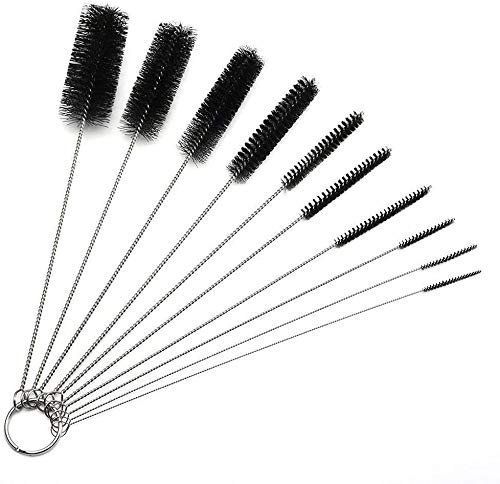 10" Extra Long Tube Cleaning Brush Set - 10 Pack - Black | Flexible nylon straw brushes for bottles, cleaning straws, pipe cleaners, glass, keyboard, detailing and deep cleaning - color: Black, size: 10pk - 2mm 3mm 4mm 5mm 6mm 8mm 12mm 16mm 20mm 24mm