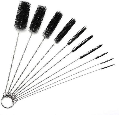 10" Extra Long Tube Cleaning Brush Set - 10 Pack - Black | Flexible nylon straw brushes for bottles, cleaning straws, pipe cleaners, glass, keyboard, detailing and deep cleaning - color: Black, size: 10pk - 2mm 3mm 4mm 5mm 6mm 8mm 12mm 16mm 20mm 24mm
