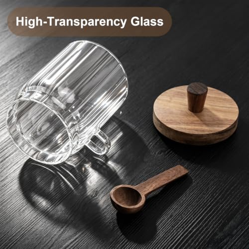 Glass Jar with Wooden Lid and Spoon, 20oz Coffee Container, Airtight Food Storage Container for Coffee Beans Cereal Nuts Salts Sugar Loose Leaf Tea Cookie Pasta