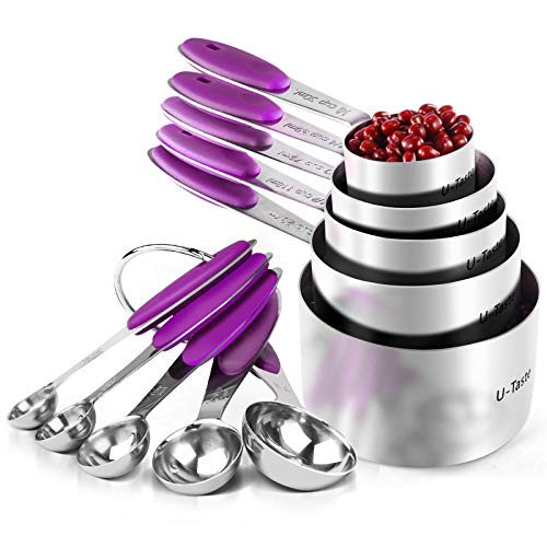 U-Taste 10 Piece Measuring Cups and Spoons Set in 18/8 Stainless Steel (Purple) - color: Purple