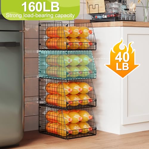 Jakyitvi 4 Pack XXL Stackable Wire Storage Basket, Extra Large Capacity Pantry Organizer and Storage, Muti-Purpose for Fruit Vegetable Basket & Toy Bin & Snack Organizer - size: 4 Pack