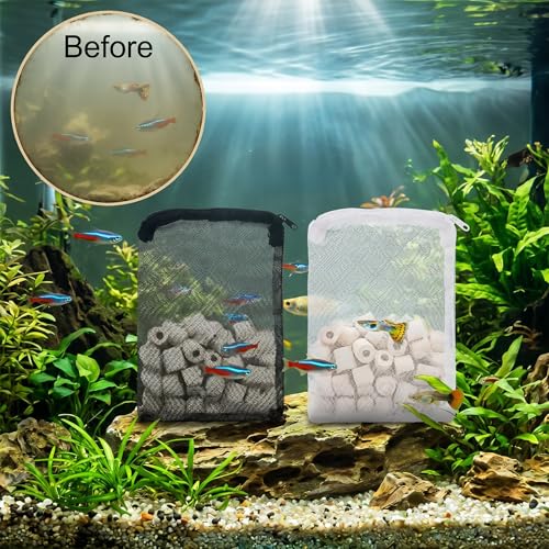 16 Pcs Aquarium Filter Media Bags Extra Fine Filter Medias Bag with Zipper 7.8 x 5.9 Inch Aquarium Media Bag Reusable Strong Polyester Fine Mesh Bags for Fish Tank Activated Carbon Ceramic Rings | 7.8 x 5.9 Inch Aquarium Media Bag Reusable Strong Polyeste