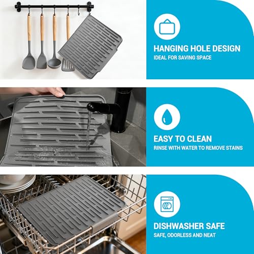Foldable Silicone Dish Drying Mat for Kitchen Counter & Sink - Quick Dry, Space Saving, Non-Slip Pad for Small Apartments & Coffee Bar Dark Grey - color: Dark Gray