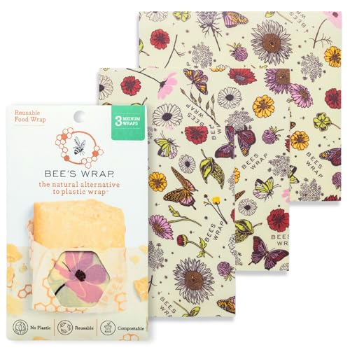 Bee's Wrap Beeswax Wraps for Food - 3 Pack of Medium Beeswax Wraps - Plastic Free Made in USA Reusable Natural Food Wrap - Meadow Magic Print - style: Meadow Magic Medium 3 Pack