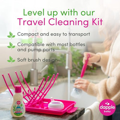 Dapple Baby Travel Cleaning Kit - 5 Piece- Baby Bottle & Dish Soap, Bottle Brushes, and Drying Rack - Newborn Essentials - size: Travel Kit (Pack of 1)