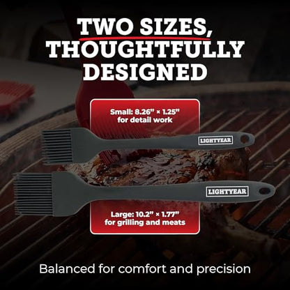 Lightyear Silicone Basting Pastry Brush Set (2 Pcs) ❘ 450°F Heat Resistant Oil Brush for Your Kitchen - Ideal For BBQ’s, Baking & Cooking | 100% Food Grade Silicone - BPA Free & Dishwasher Safe - color: Black