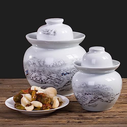 Ceramic Fermentation Crock Jar Kit,Sauerkraut Crock, Traditional Chinese Porcelain Pickle Jar with Water Seal Airlock Lid,Pickle Jar for Fermenting or Pickling Pickl 5kg - size: 5kg