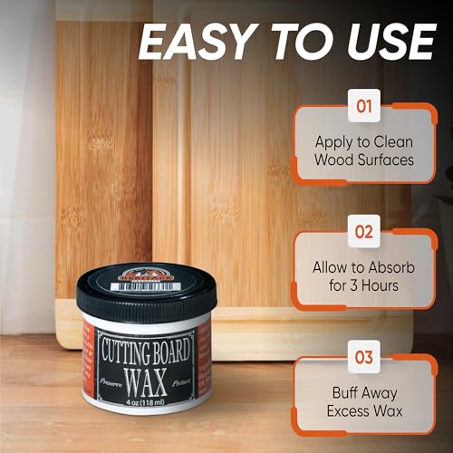 Heritage Products Cutting Board Wax - All Natural Plant Based Wood Wax for Butcher Block Counter, Chopping Block, Charcuterie Board and Tables Protects Against Stains and Odors, Enhances Finish (4 oz)