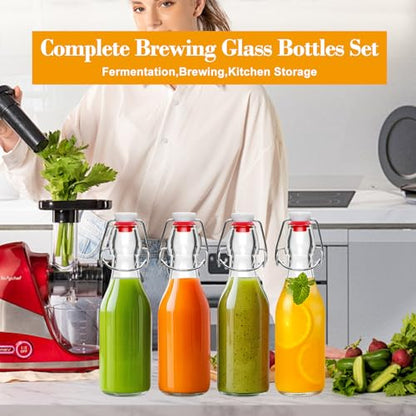 8oz Swing Top Glass Bottles - 12 Pack Flip Top Glass Bottle with Airtight Lid for Home Brewing, Fermentation, Beer, Vanilla Extract, Limoncelle, Kombucha, Kefir, Soda, Bonus Gaskets and Pourers - size: 8oz-12pack