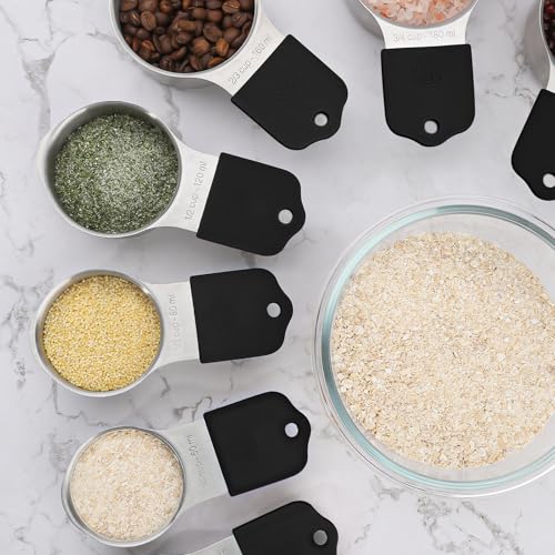 Magnetic Measuring Cups and Spoons Set of 16,Stainless Steel Magnetic Measuring Cups Set 7 and Magnetic Measuring Spoons Set of 8 with Leveler for Dry Liquid Ingredients (7, Black) - color: Black