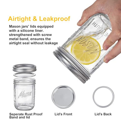 WELLIFE 6-Pack Mason Jars 16 oz with Lids – Wide Mouth Glass mason jars, Airtight Leak-Proof canning jars 16 oz for Food Storage, Fermenting, Pickling, Freezing, and Crafts - color: Clear Mason Jars 16oz-6Pcs