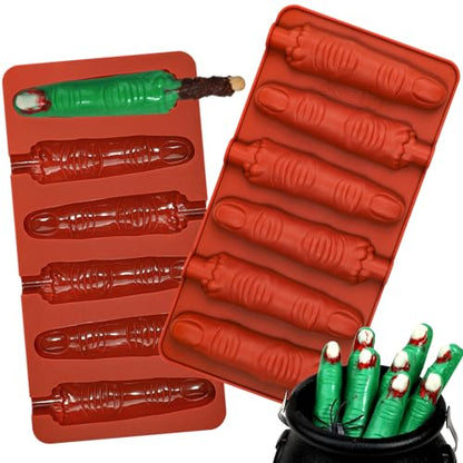 Webake The Original Halloween Witch Finger Chocolate Mold, 6-Cavity Finger Pretzel Rod Molds for Chocolate, Pretzel, Cookie, Pack of 2 - style: Finger