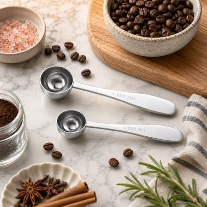 2PCS 1tsp Teaspoon Measuring Spoons (5ml 1/3tbsp),Stainless Steel Individual Measuring Spoons Long Handle Single Metal Tea Scoop for Kitchen Tea Coffee Spices