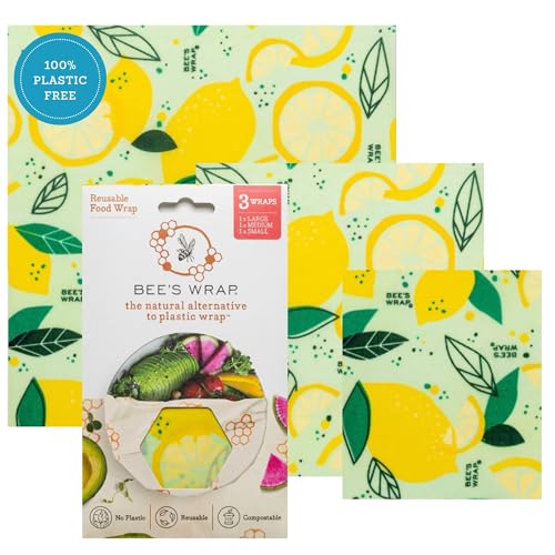 Bee's Wrap - Limited Edition - Beeswax Wraps for Food - 3 Pack of Assorted Beeswax Wraps - Small, Medium & Large Wrap - Plastic Free Made in USA Reusable Natural Food Wrap - Fresh Squeeze Print - style: 3 Pack (Fresh Squeeze)