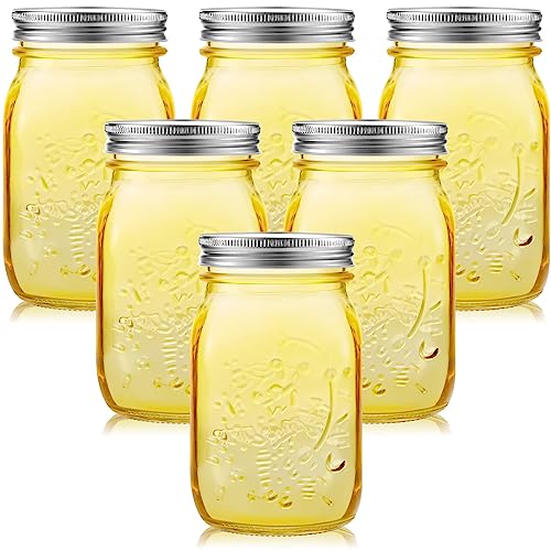 Yinder 6 Pack 32 oz Mason Jars with Lids Bulk, Durable Wide Mouth Vintage Color Glass Canning Jars for Storage Canning Fermenting Pickling DIY Crafts & Decor, Dishwasher Not Allowed(Yellow) - color: Yellow