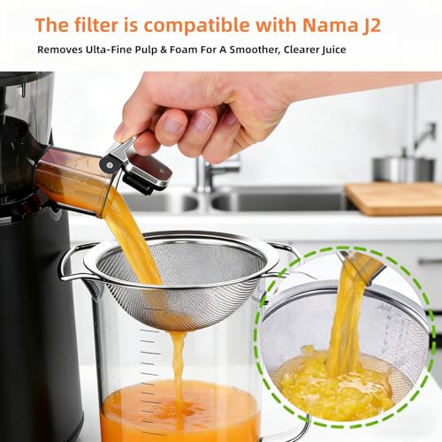 Juice Strainer for Nama J2,Juice Strainer After Juicing,Fine Mesh Filter Screen Compatible with Nama J2 Cold Press Juicer, Bilateral handles-304 Stainless Steel Easy Clean(for most containers)