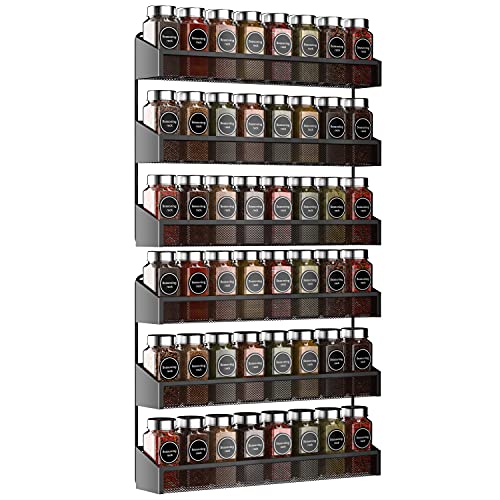 AULEDIO 2 Pack Spice Rack Organizer, 3 Tier Counter-top Stand or Wall Mounted Storage Rack Hanging Shelf for Kitchen Cabinet, Cupboard, Pantry Door Bathroom Shower Cosmetic (Black) - color: Black