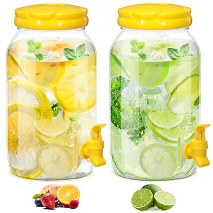 Havawish 2 Pcs 1 Gallon Plastic Beverage Dispenser with Spigot Clear Summer Kitchen Fridge Drink Dispenser for Parties Lemonade Juice Tea Beer Cold Water(Yellow,Cylinder) - color: Yellow, style: Cylinder