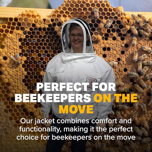 Mann Lake Beekeeping Jacket w/Collapsible Veil, Elastic Waist, Chest Pockets, Velcro Closures & Heavy-Duty Zippers - size: Medium