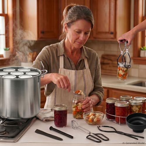 Canning Supplies Kits with 21.5 Qt Canning Pot, 7pcs Mason Jars, Tongs, Stainless Steel Jar Rack, Funnel, Lid Lifter Water Bath Canner Tool Set - color: Canning supplies with pot