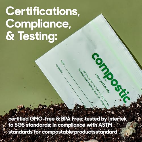 Compostic Compostable XL Sandwich Bags (60 Count) Starter Pack — Resealable Zip-Seal, Plant-Based, Home Compostable, Freezer & Microwave Safe, BPA-Free, Non-Toxic, GMO-Free Food Storage Bags - size: 60 Count, style: Sandwich