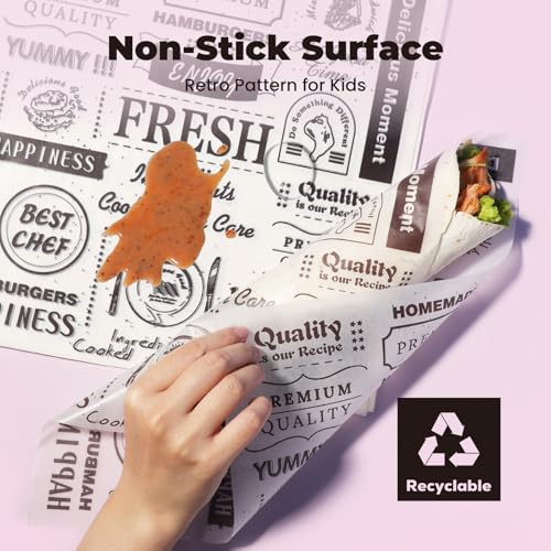 Fit Meal Prep [250 Sheets] 12x12" Deli Paper Sheets, Newsprint Dry Waxed Paper, Waterproof Sandwich Wrapping, Grease-Proof Wax Paper for Food Basket, Picnic, Barbecue, Restaurants, Burgers, Fries - color: Brown-Newsprint