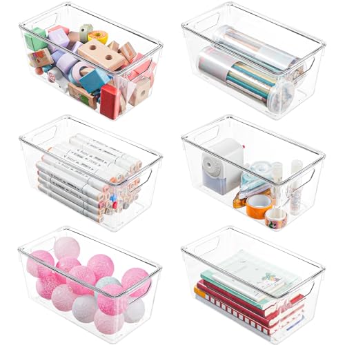 6 Pack Small Clear Storage Bins with Lids, Acrylic Arts and Craft Storage Containers, Stackable Clear Plastic Craft Storage Bins with Handles for Pantry Organizers and Storage, Kitchen, Fridge, Office - color: Small