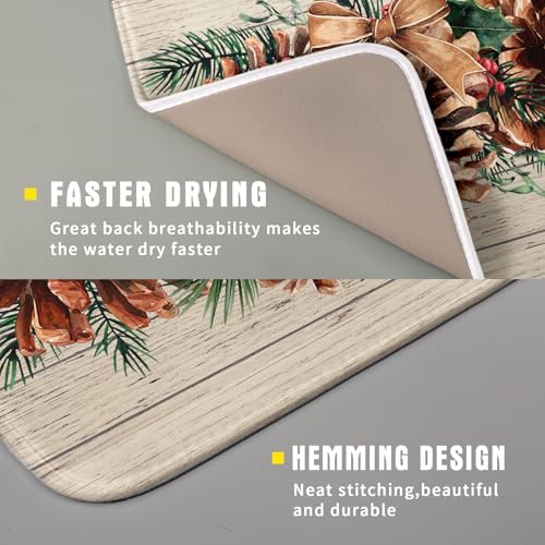 Winter Pine Cone Dish Drying Mat Holly Berries Dish Draining Mat Microfiber Washable Dish Drainer Rack Mat for Home Kitchen Counter 16"x18" - color: Winter Pine Cone, size: 16" x 18"