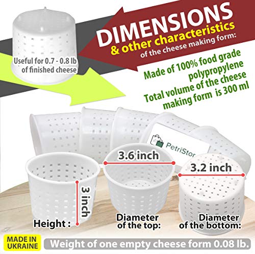 PetriStor 10pcs Small Cheese Mold for Cheese Making 1/3 qt - Soft Cheese Molds - Homemade Cheese Making Supplies - Cream Cheese Form Mold - Moldes Para Queso Fresco Casero - Feta Cheese Making