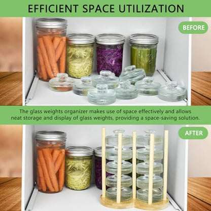 Artcome 10-Pack Glass Fermentation Weights with Easy Grip Handle and Unique Texture Design for Large Wide Mouth Mason Jars - Pickle Pebbles with Glass Weights Organizer - Space Saving Compact Design - size: glass weights 10pc + holder 1pc + tongs x 1pc