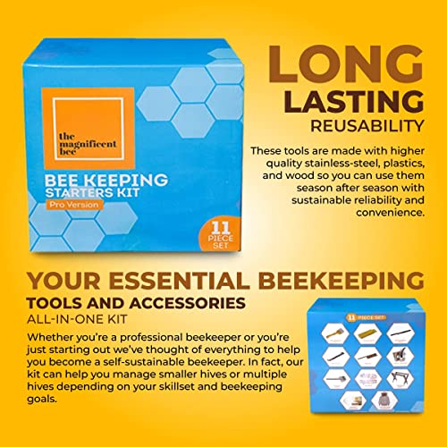 Beekeeping Supplies Starter Kit, 11 Piece Set, All-in-One Beginner Tools and Pro Equipment with Large Beehive Smoker, Beekeeper Suit and Gloves, Extraction Scraper, and Feeder