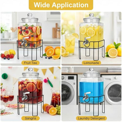 Drink Dispenser, Drink Dispensers for Parties, 1 Gallon Glass Beverage Dispenser with Stand and Glass Lid, 100% Leakproof Spigot, Ideal for Lemonade, Juice, Iced Tea, Laundry Detergent - size: 1 Gallon